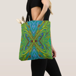 Bolso De Tela Trippy Chartreuse y Blue Abstract Butterfly