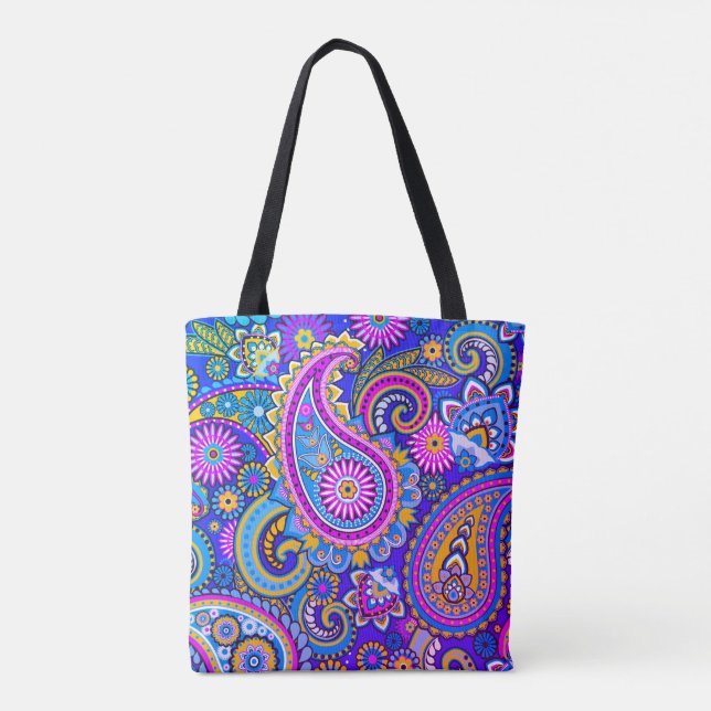 Bolso De Tela Trippy Hippy Retro Paisley (Reverso)