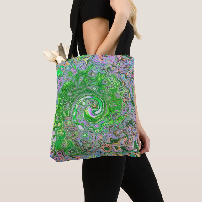 Bolso De Tela Trippy Lime Green y Pink Resumen Swirt Retro (Detalle)