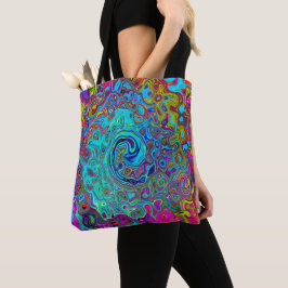 Bolso De Tela Trippy Sky Blue Abstract Retro Liquid Swirl