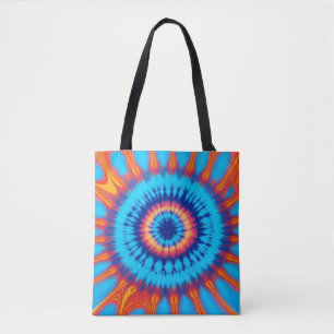 Bolso De Tela Trippy Tie-Dye Retro Azul y Naranja