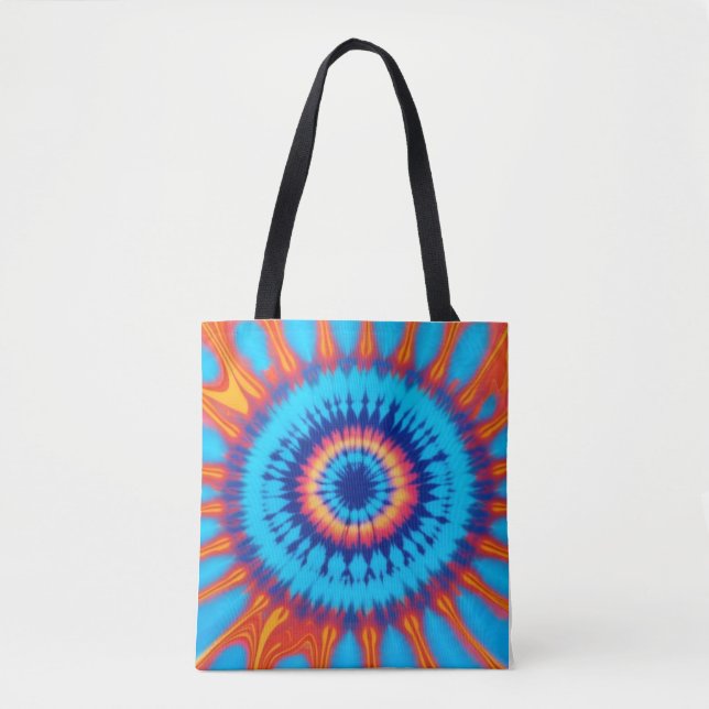 Bolso De Tela Trippy Tie-Dye Retro Azul y Naranja (Anverso)