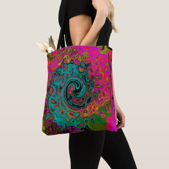 Bolso De Tela Trippy Turquoise Resumen Retro Liquid Swirl (Detalle)