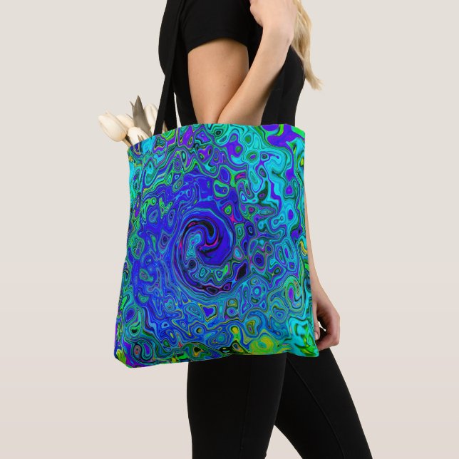 Bolso De Tela Trippy Violet Blue Abstract Retro Liquid Swirl (Detalle)