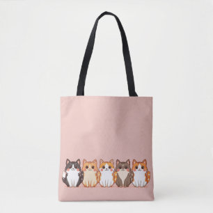 Bolso De Tela Tripulación de gatitos lindos kawaii Rosa melocotó