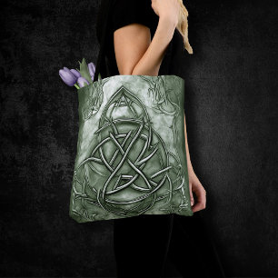 Bolso De Tela Triquetra Trinity Knot Sage Green Faux Metálico