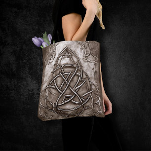 Bolso De Tela Triquetra Trinity Knot Sepia Faux Metallic Tin