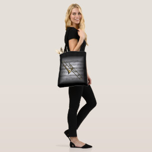 Bolso De Tela Trombone ~ 3-D Hoja Música ~ Gris/Negro almohada ~
