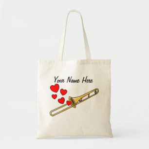 Bolso De Tela Trombone Hearts Trombonista Personalizado de Músic