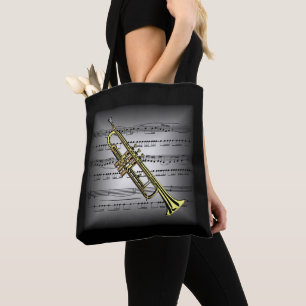 Bolso De Tela Trompeta ~ Partitura en 3D ~ Almohada Gris/Negro ~