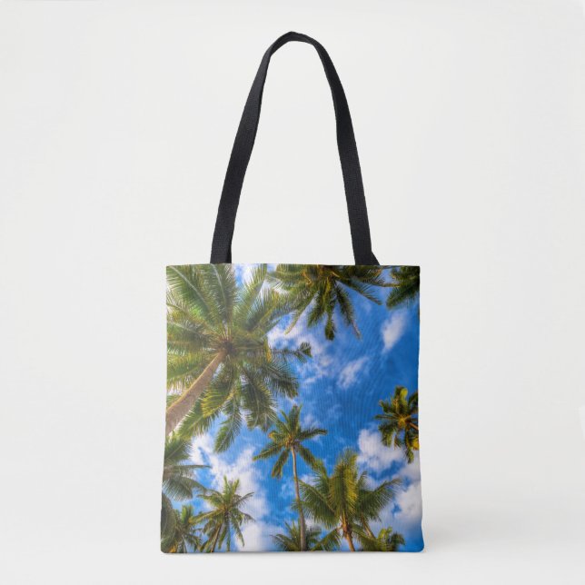 Bolso De Tela Tropical Beaches | Palm Trees on Blue Sky (Anverso)