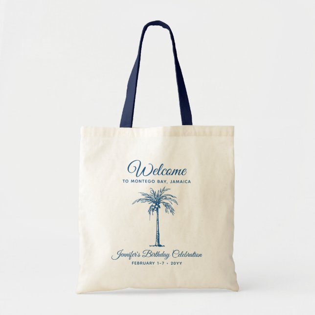 Bolso De Tela Tropical Palm Birthday Party Personalized Welcome (Frente)
