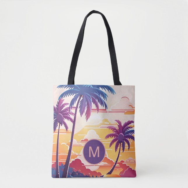Bolso De Tela Tropical Paradise Cool Digital Art Monogram (Anverso)