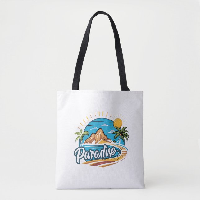 Bolso De Tela Tropical Paradise Island Logo Art (Anverso)