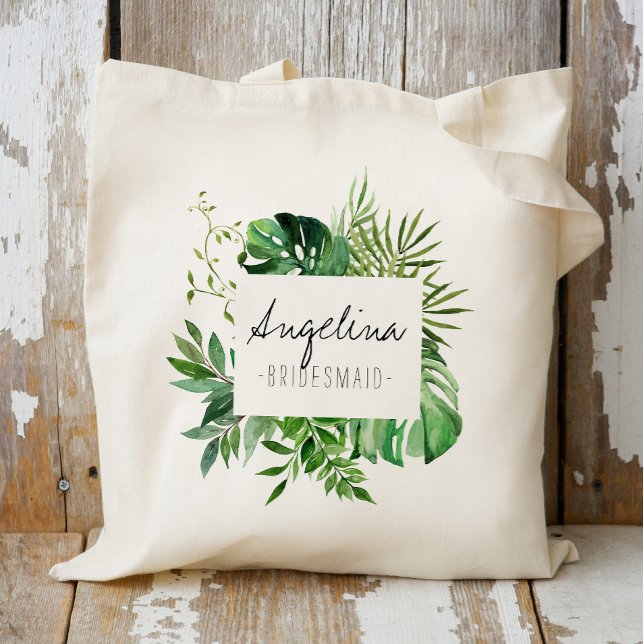 Bolso De Tela Tropical Plam Leaf Personalized Bridesmaid (Subido por el creador)