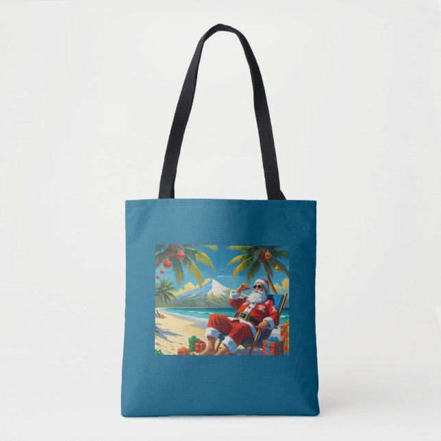 Bolso De Tela Tropical Santa Beach Christmas  (Anverso)