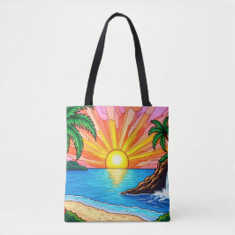 Bolso De Tela Tropical Stained Glass Sunset Tote Bag
