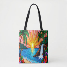 Bolso De Tela Tropical Stained Glass Sunset Tote Bag