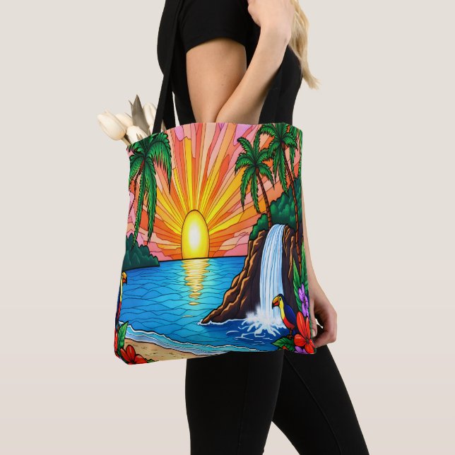 Bolso De Tela Tropical Stained Glass Sunset Tote Bag  (Detalle)