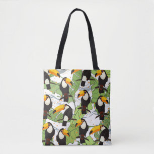 Bolso De Tela Tropical Toucan, palmas verdes, patrón vintage.