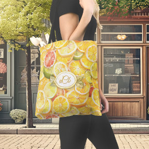 Bolso De Tela Trozos de cítricos limón con monograma Personaliza