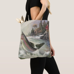 Bolso De Tela Trucha Arcoíris, Pescador Antiguo Pescando Peces