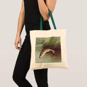 Bolso De Tela Trucha de arroyo saltando de S.A. Kilbourne Vintag