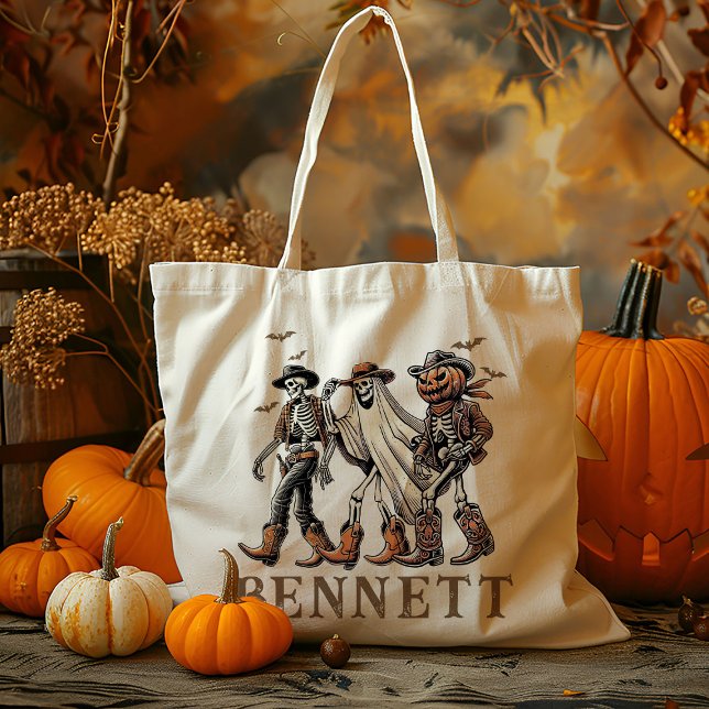Bolso De Tela Truco De Esqueleto De Cowboy Personalizado O Trata (Subido por el creador)