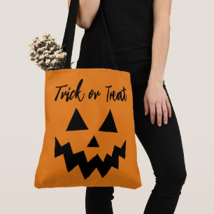 Bolso De Tela Truco de Halloween o rostro de calabaza Naranja