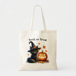 Bolso De Tela Truco de Halloween o trato a gato negro en Gorra d
