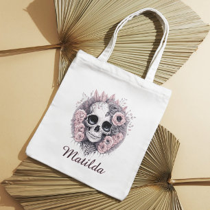 Bolso De Tela Truco De Halloween O Trato Rosas Rosa De Cráneo