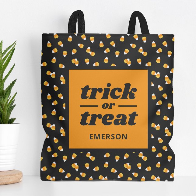 Bolso De Tela Truco de maíz dulce o trato de Halloween monocromá (Subido por el creador)