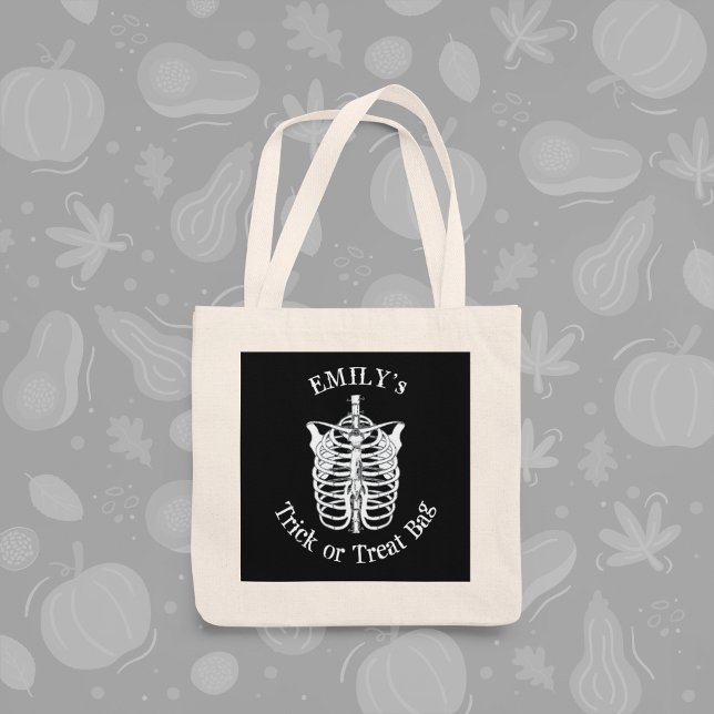 Bolso De Tela Truco negro o tratamiento tipográfico (Fun Halloween custom trick or treat personalized bag.)