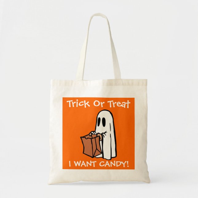 Bolso De Tela Truco o invitación de Halloween quiero el fantasma (Frente)