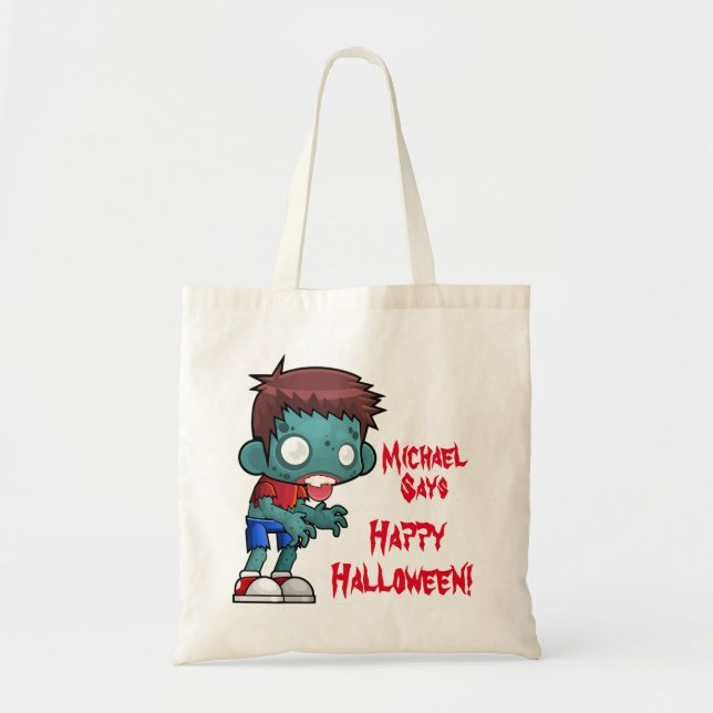 Bolso De Tela Truco o invitación personalizado del zombi (Frente)