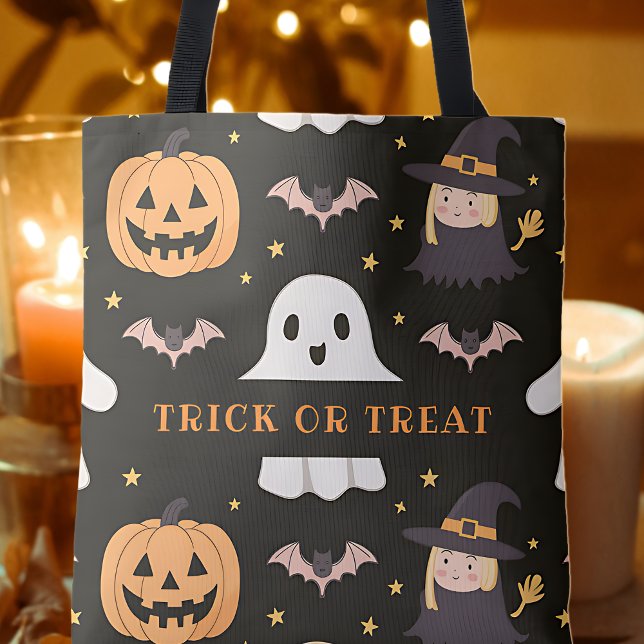 Bolso De Tela Truco O Tratamiento Cute Gantador Calabaza Bruja H (Subido por el creador)