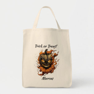 Bolso De Tela Truco o tratamiento de cabeza de calabaza asustado