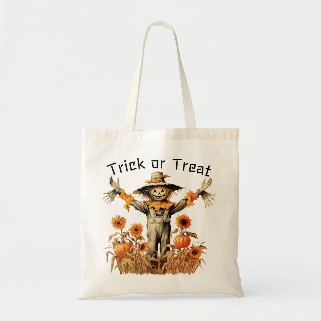Bolso De Tela Truco o tratamiento de espantapájaros de Halloween (Frente)