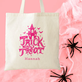 Bolso De Tela Truco O Tratamiento De Halloween Niños Rosa Brilla