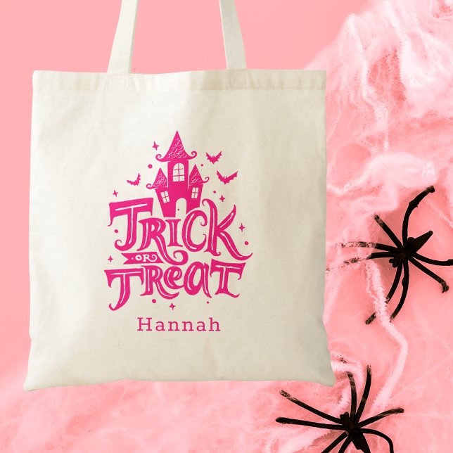 Bolso De Tela Truco O Tratamiento De Halloween Niños Rosa Brilla (Subido por el creador)