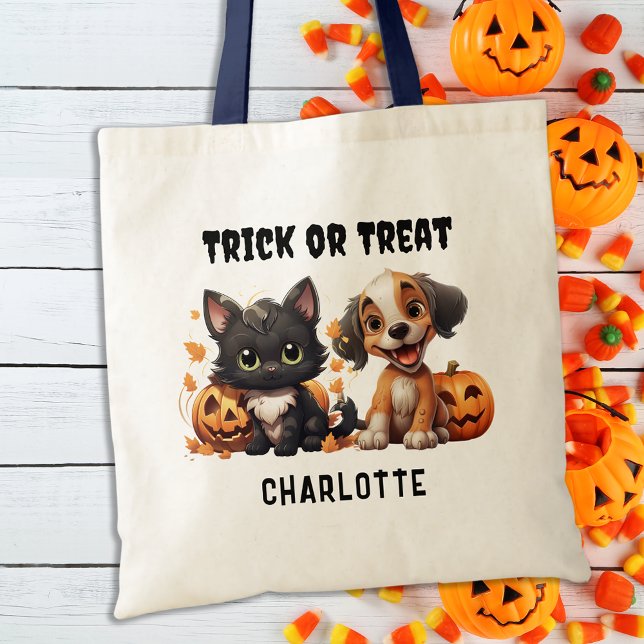 Bolso De Tela Truco O Tratamiento Personalizado Kitten Puppy Hal (Subido por el creador)