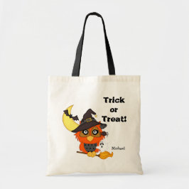 Bolso De Tela Truco o trato de Halloween con búho de cachorros