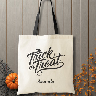 Bolso De Tela Truco o trato de Halloween con letra elegante