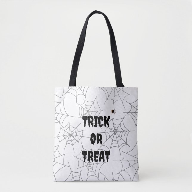 Bolso De Tela Truco o trato de la araña blanca Halloween (Anverso)