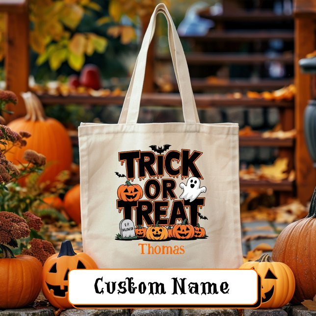 Bolso De Tela Truco o trato de la calabaza fantasma de Halloween (Subido por el creador)