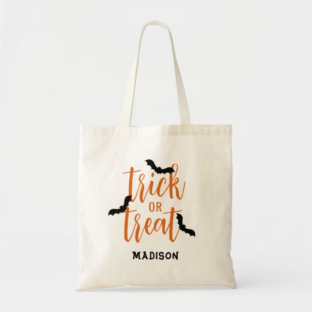 Bolso De Tela Truco O Trato Fantasma Bats Halloween (Frente)
