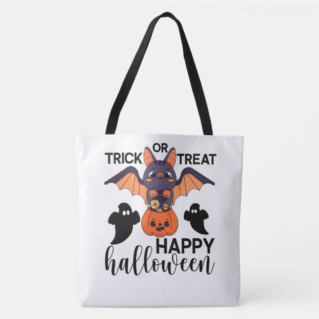 Bolso De Tela Truco o trato Feliz Halloween (Anverso)