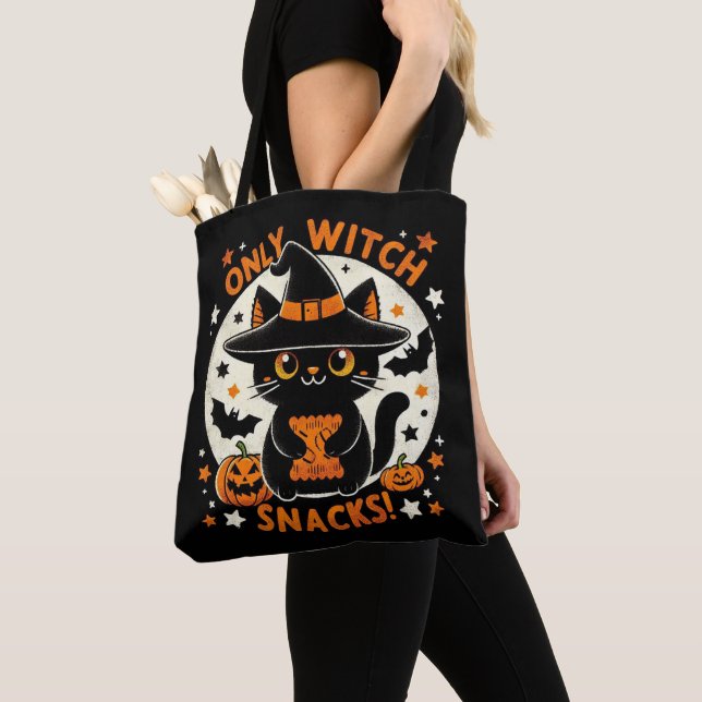 Bolso De Tela Truco o trato lindo Cat Witch Tote Bag (Detalle)