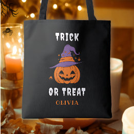 Bolso De Tela Truco o Trato Nombre Calabaza Personalizado Hallow