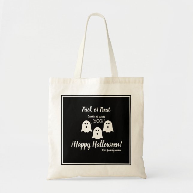 Bolso De Tela truco o trato, nombre, halloween personalizado, bo (Frente)